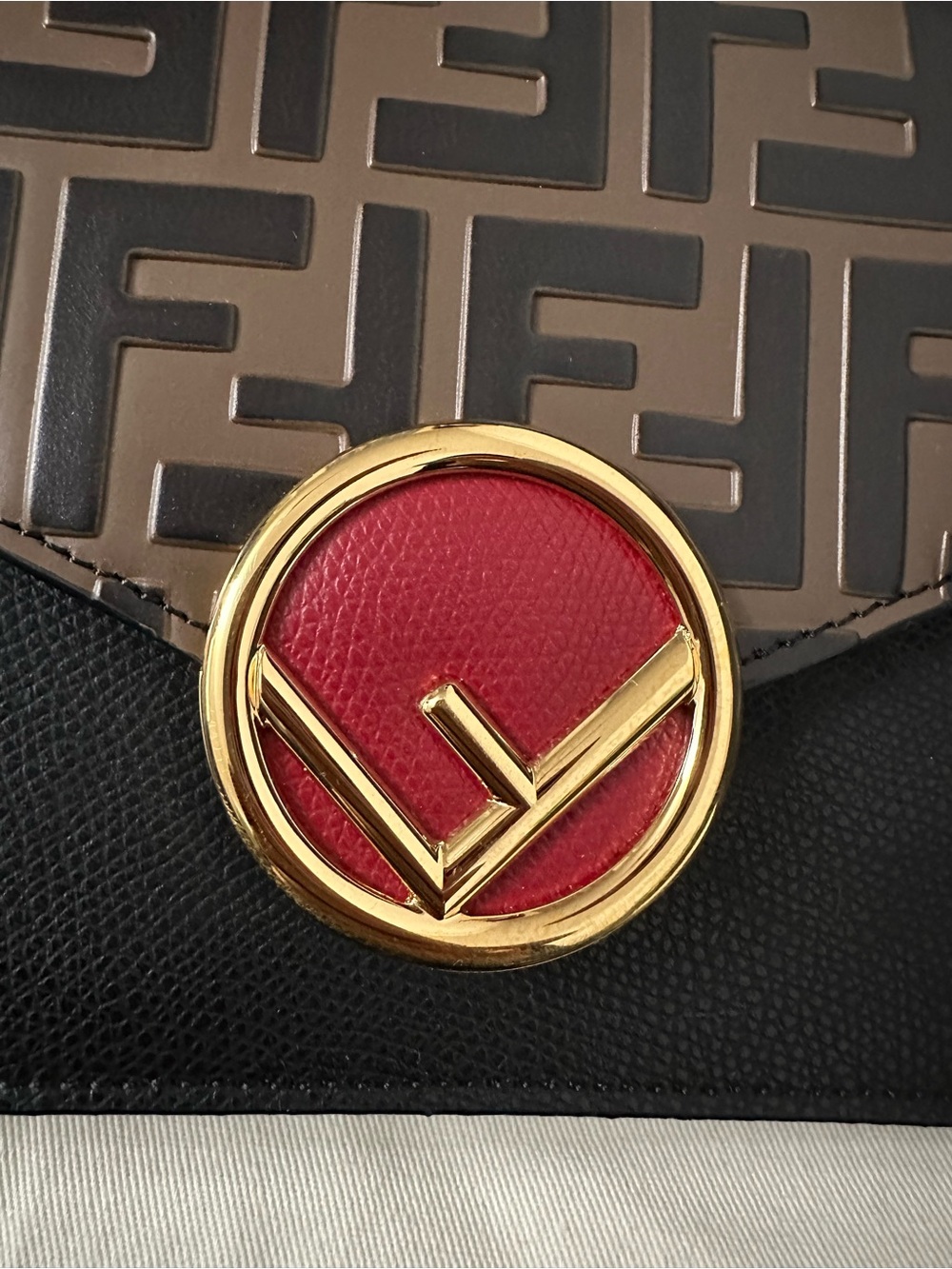 Fendi Black, Brown & Red FF Logo Wallet on Chain Envelope - Picture 4 of 13